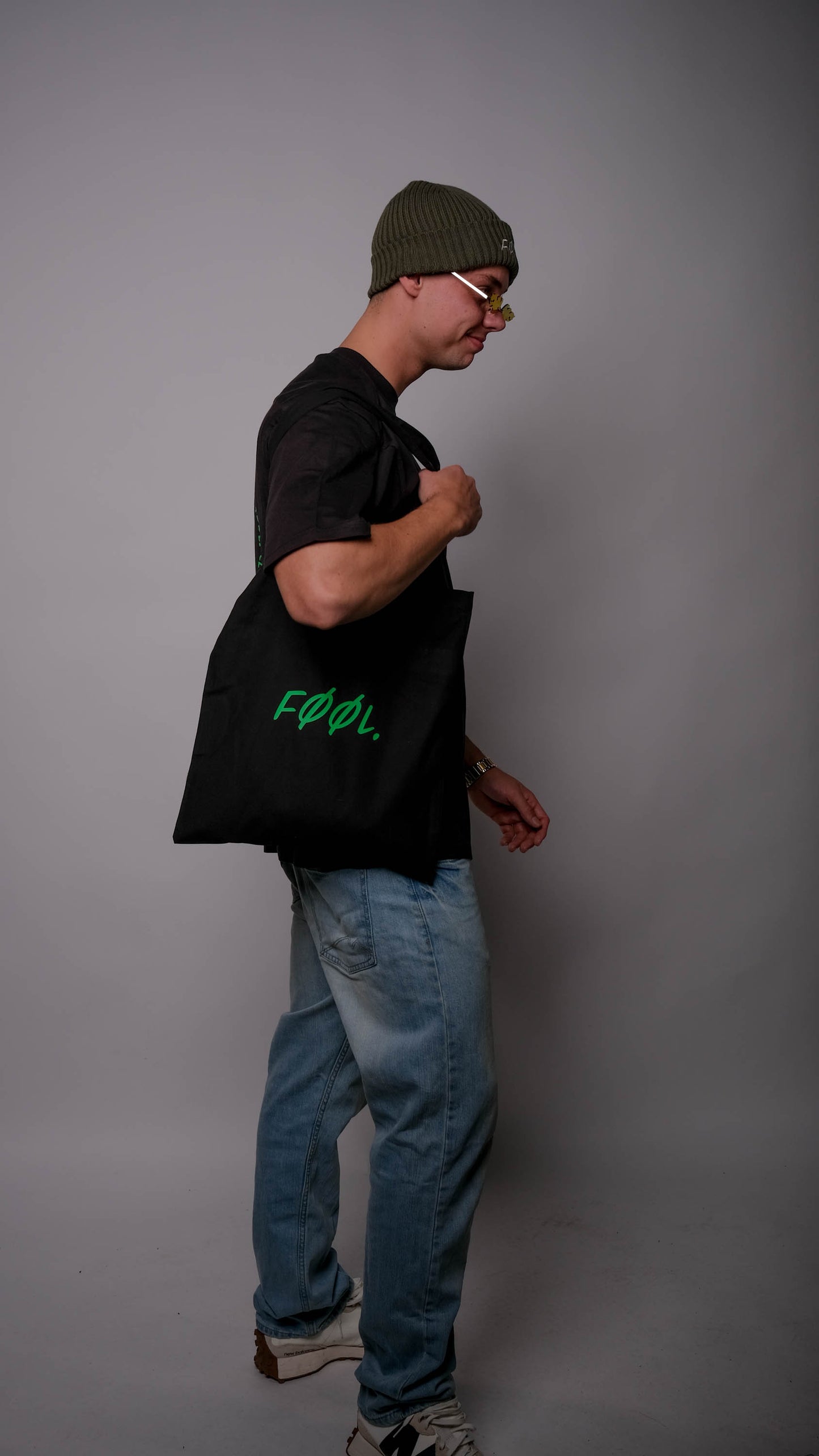 FØØL shopper neon green logo – Zwart