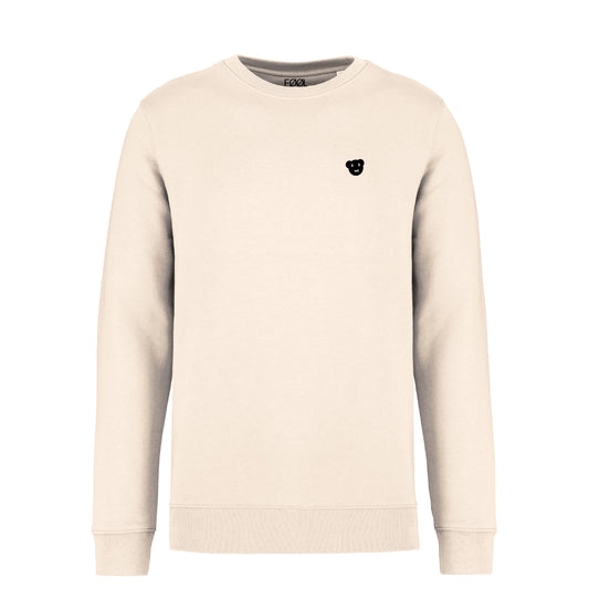 Voorkant van de Ivory sweater met de zwarte 'BEAR logo op de borst.